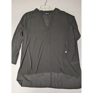 Eloquii Blouse Women Plus Size 16  Black Sheer V Neck Long Sleeve Tunic Shirt